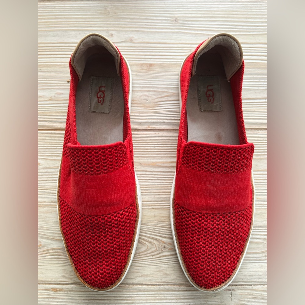 UGG Red Knit Slip-On Sneakers | Size 9.5| Casual Comfort Flats